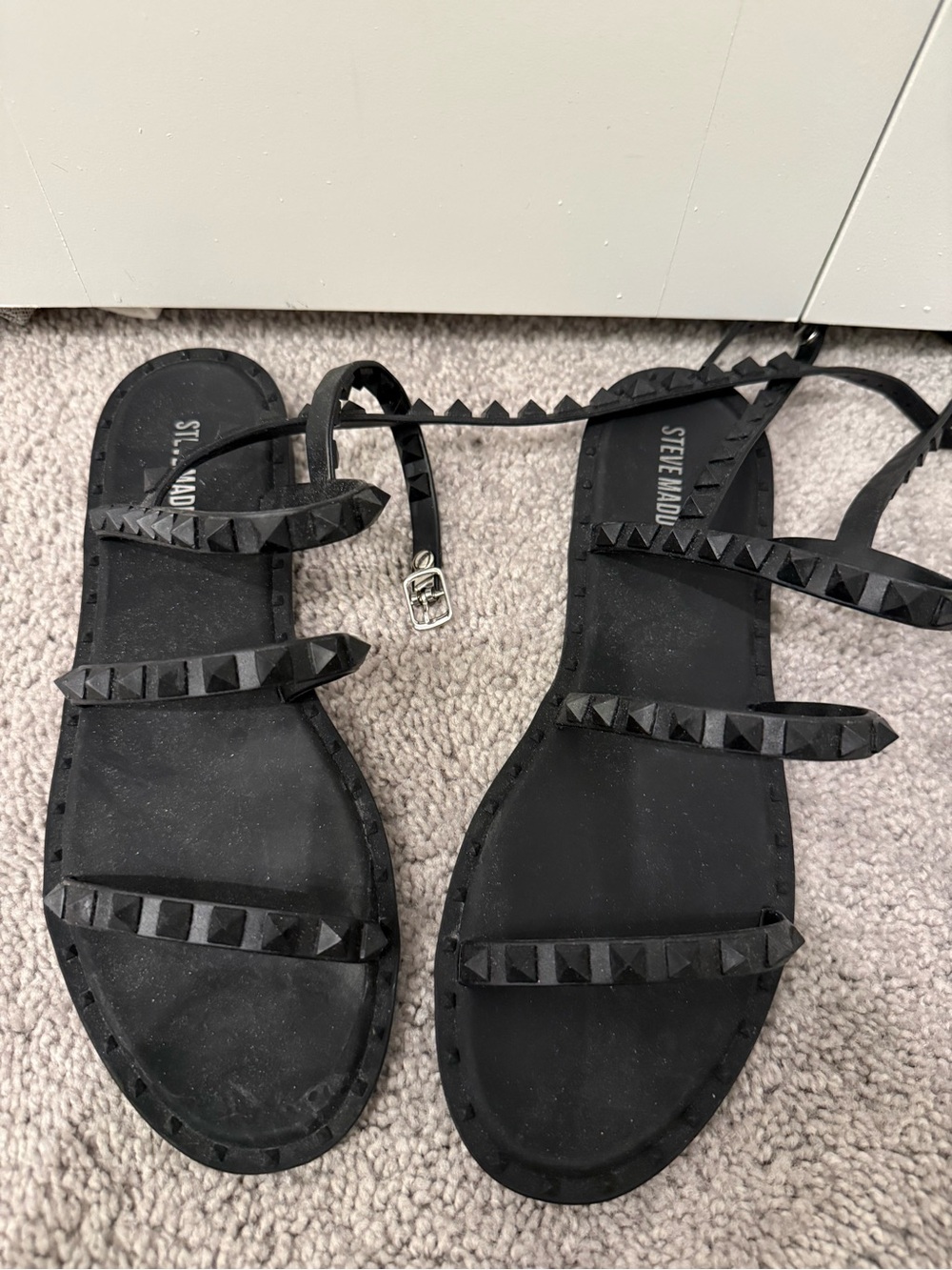 Steve Madden Black Pyramid Stud Ankle Wrap Sandals